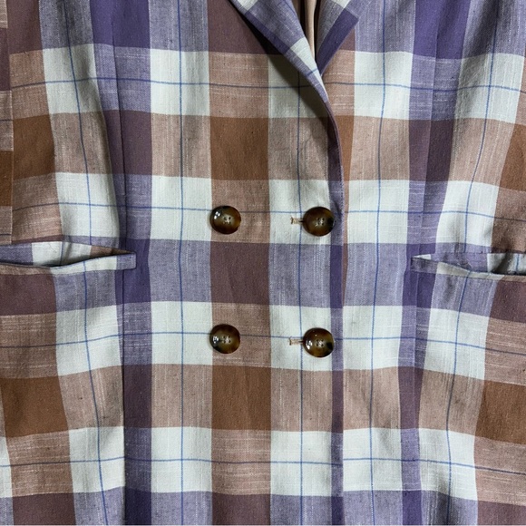 Anthropologie Hutch Plaid Longline Vest in Purple and Tan Linen NWOT Md - Picture 6 of 11